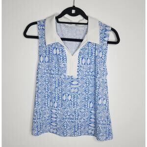 Sigrid Olsen blue/white  golf tennis Sleeveless Women shirt Size XL Sporty